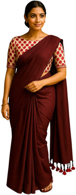SMRITI HANDLOOM Printed Kalamkari Handloom Pure Cotton Saree(Maroon, White)