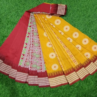 Shagun Saree Creation Temple Border, Woven Sambalpuri Handloom Pure Silk Saree(Yellow)