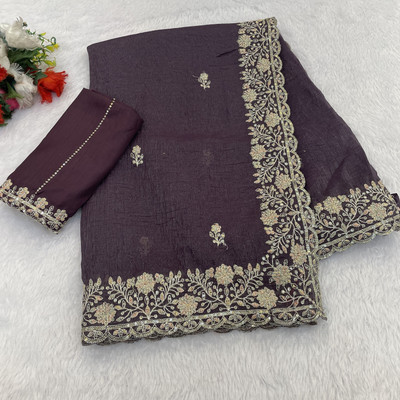 Ethina Fashion Embroidered Bollywood Chiffon Saree(Magenta)