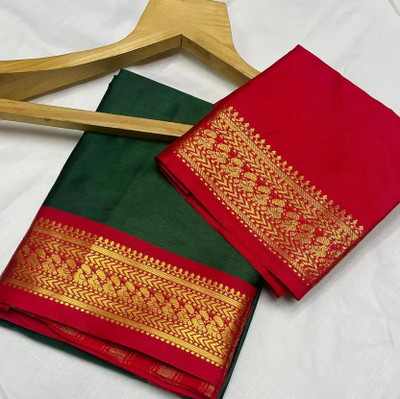 HR ENTERPRISE Printed Bollywood Cotton Silk Saree(Green, Red)