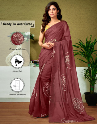 Samah Printed Sambalpuri Chanderi, Cotton Blend Saree(Brown)