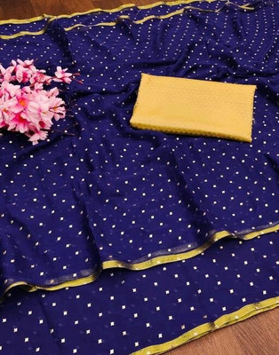 ELEGANCE FAB Polka Print Bollywood Chiffon Saree(Dark Blue)