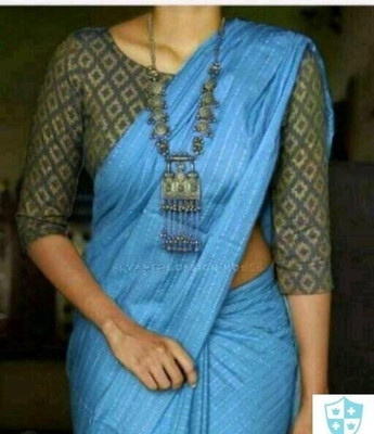 A R HANDLOOM Printed Bollywood Cotton Silk Saree(Light Blue)