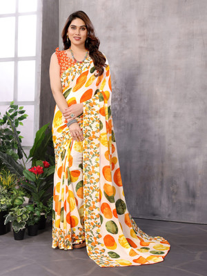 AAI LAXMI CREATION Digital Print, Printed Daily Wear Georgette Saree(Orange)