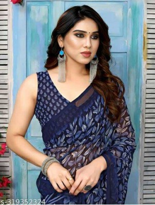 SARETRA MALL Printed Daily Wear Chiffon Saree(Blue)