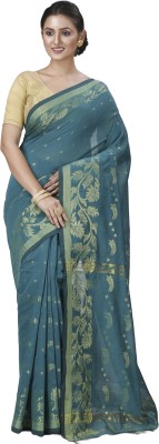 DipDiya Embellished, Self Design Handloom Pure Cotton Saree(Dark Green)