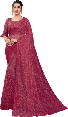 NORAFLEX Embroidered Daily Wear Net Saree(Maroon)