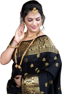 NOTABILIA Woven Kanjivaram Art Silk, Cotton Silk Saree(Black)