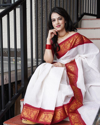 Spetila Woven Banarasi Silk Blend Saree(Red)