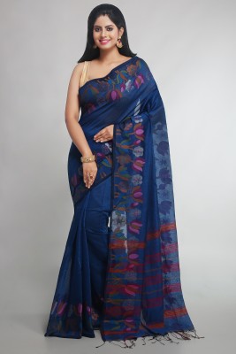 WoodenTant Woven Handloom Cotton Silk Saree(Light Blue)