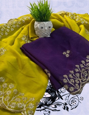 MR ENTERPRISE Embroidered, Floral Print Assam Silk Georgette Saree(Yellow)