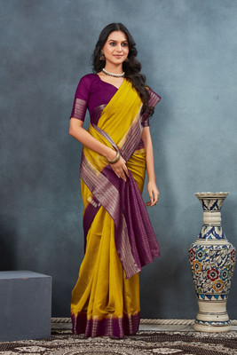 PremVastra Woven Banarasi Silk Blend Saree(Yellow)