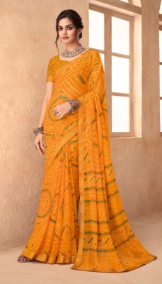 REBOOT FASHIONS Printed Bandhani Chiffon Saree(Yellow)