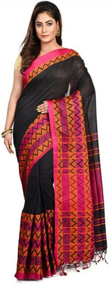 BongSaree Self Design Handloom Handloom Pure Cotton Saree(Black)