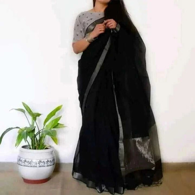 zayraa Self Design Daily Wear Cotton Silk Saree(Black)
