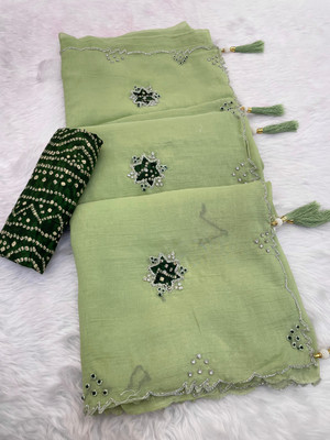 KONICA FAB Solid/Plain Bollywood Chiffon Saree(Light Green)