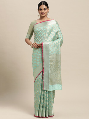 Tasrika Woven Banarasi Silk Blend Saree(Light Green)