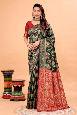 Samai Woven Banarasi Pure Silk Saree(Green)