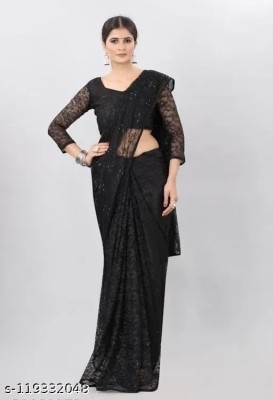 TVISHAFASHION Self Design Bollywood Net Saree(Black)