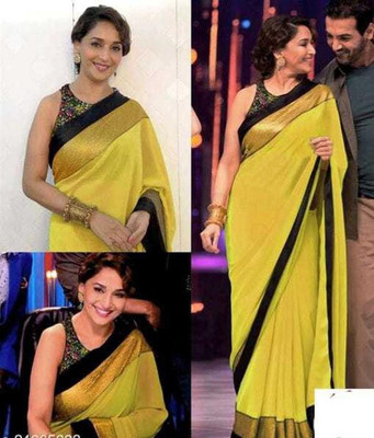 Bhagwati Creation Solid/Plain Bollywood Chiffon Saree(Yellow)