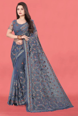 NIYANTAKSH Embroidered Bollywood Net Saree(Grey)