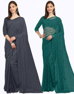 IRI Embellished Bollywood Net Saree(Pack of 2, Grey, Green)