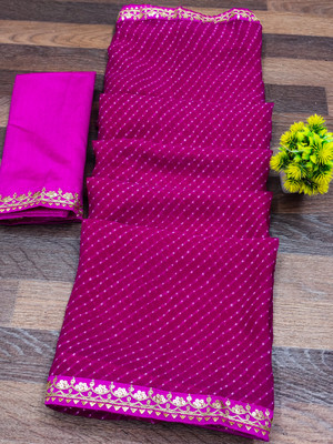 ASTEYAM Printed Bandhani Georgette Saree(Red)