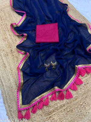 Sayal Creation Embroidered Bollywood Georgette Saree(Dark Blue)
