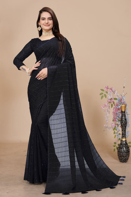 Shrijamyahamm Self Design Bollywood Chiffon Saree(Black)