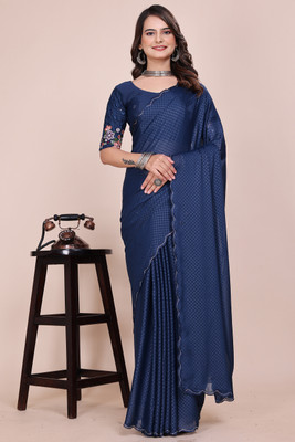 NEELMADHAV FASHION Solid/Plain Bollywood Chiffon Saree(Blue)