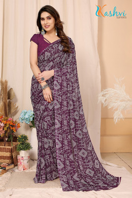 kashvi sarees Printed Daily Wear Georgette Saree(Purple)