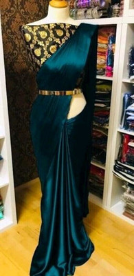 Arpita Fashion Solid/Plain Bollywood Pure Silk Saree(Dark Blue)