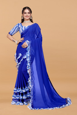 chigs fastion Self Design Bollywood Georgette Saree(Blue)