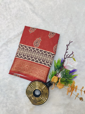 FEMORI Printed Banarasi Silk Blend Saree(Orange)