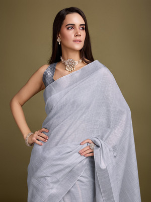 Divastri Self Design Bollywood Linen Saree(Grey)