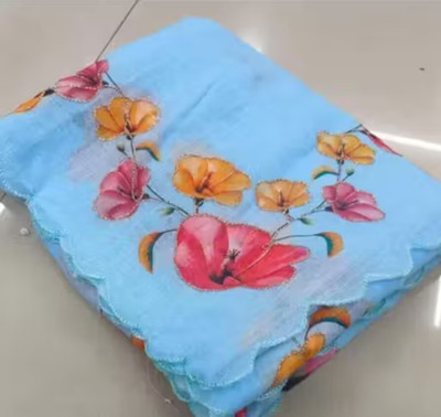 Sarthi Fashion Floral Print, Printed Kantha Cotton Linen Saree(Multicolor)