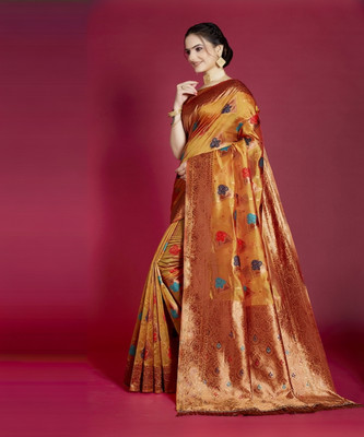 Navanari Woven Bollywood Organza Saree(Yellow)