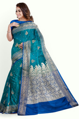 Dulhan Collection Self Design Banarasi Satin Saree(Light Blue)