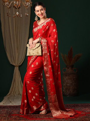 Sareemall Woven Kanjivaram Georgette Saree(Red)