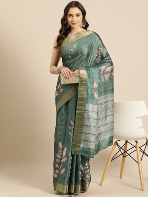 Divastri Digital Print Bollywood Silk Blend Saree(Green)