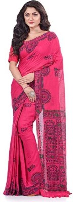 Desh Bidesh Printed, Solid/Plain, Woven, Blocked Printed Handloom Handloom Cotton Blend, Pure Cotton Saree(Pink)