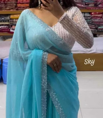 Suali Embellished Bollywood Georgette Saree(Light Blue)
