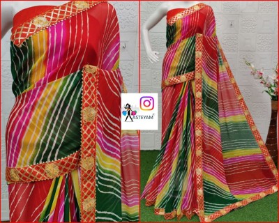 ASTEYAM Printed Leheria Georgette Saree(Multicolor)