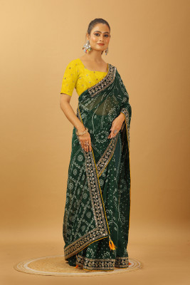 Damru trendz Digital Print Bollywood Georgette Saree(Green)