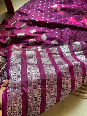Ramani brothers Woven Mekhela Chador Pure Silk Saree(Purple)