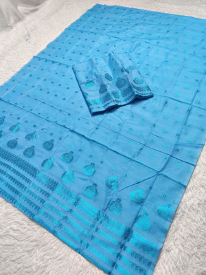 Skiran's Woven Mekhela Chador Cotton Blend Saree(Light Blue)