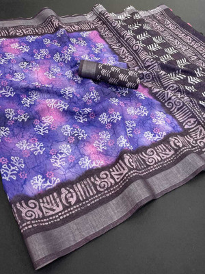 devashiri Printed Bollywood Cotton Linen Saree(Purple)