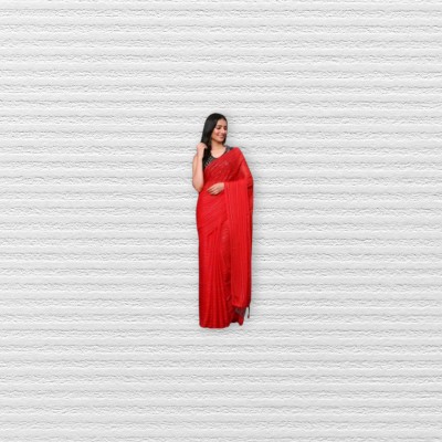 Thakursahab Printed Bandhani Cotton Blend Saree(Red)