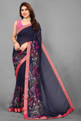 Ct with Charbhuja Textiles Printed Bollywood Georgette Saree(Dark Blue)