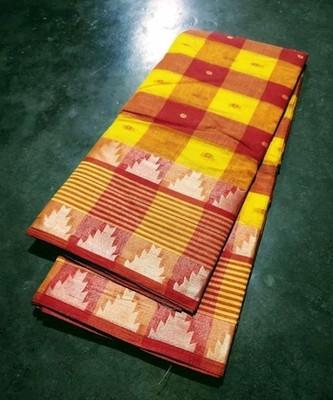 p fashion Self Design Tant Pure Cotton Saree(Yellow)